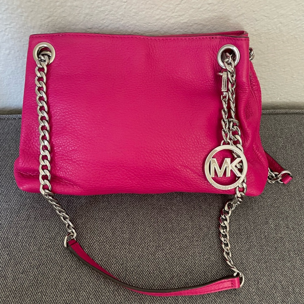 Michael Kors Pebbled Leather Hott Pink Silver Chain Bag Excellent Shape